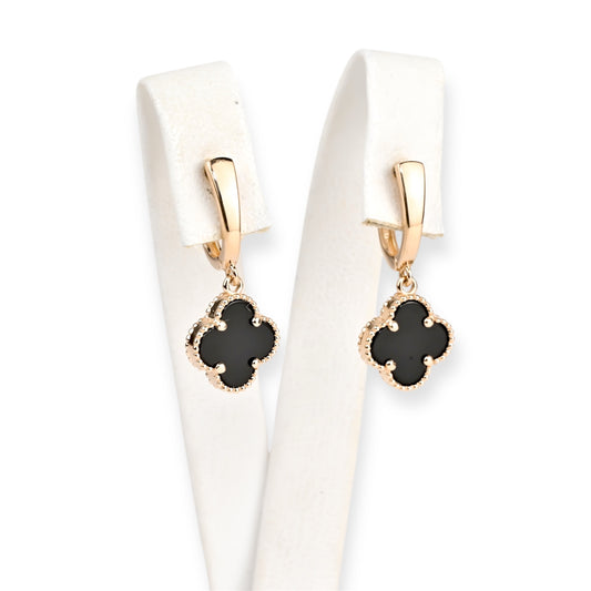 Dangle Earrings clover Onyx Rose Gold