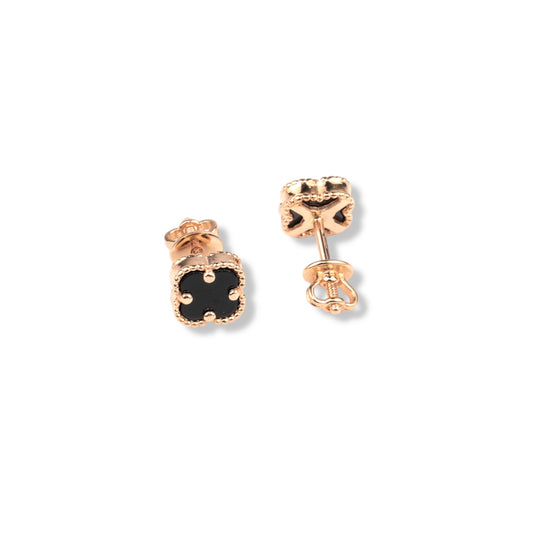 Screw in lock Earrings clover with Onyx