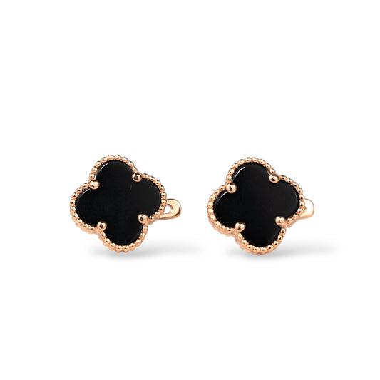 Earrings clover with Onyx English lock