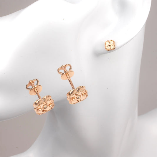 Screw in lock Stud Earrings clover Rose Gold