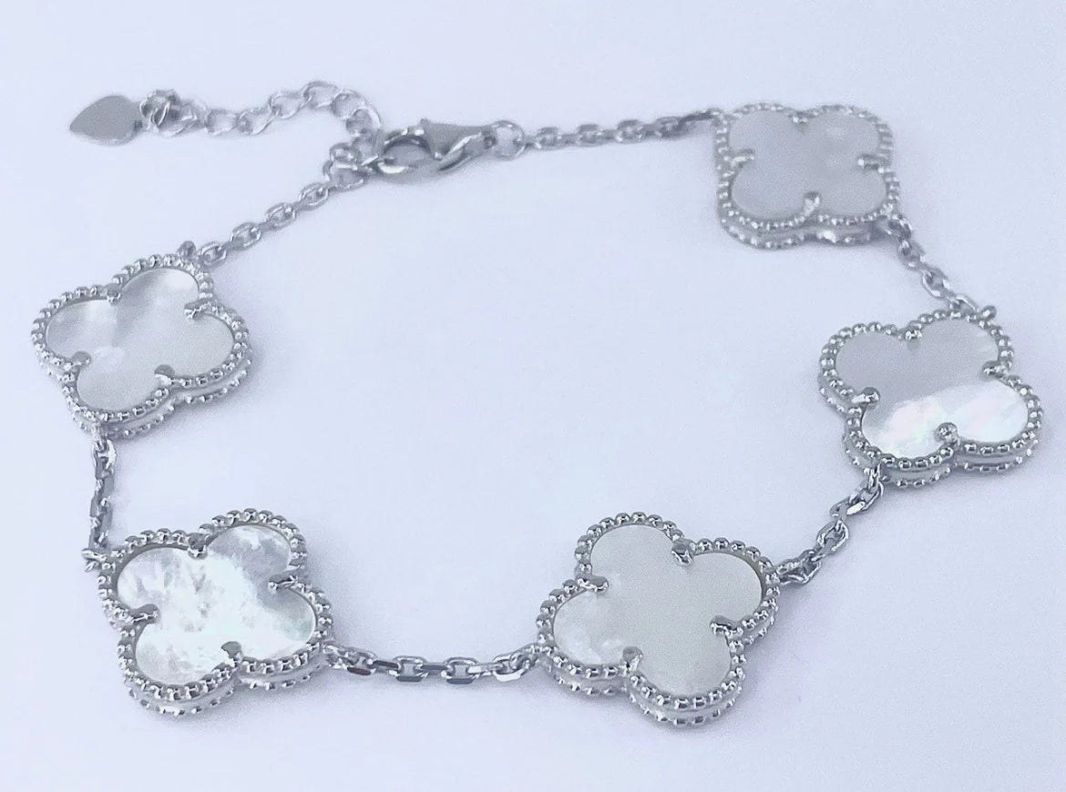 Silver Mother of Pearl Clover Bracelet