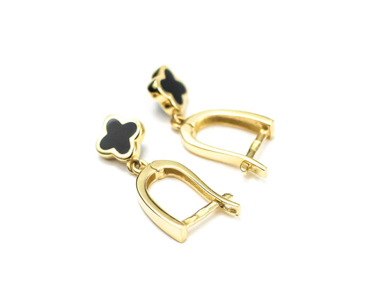 Earrings Black Flower Enamel