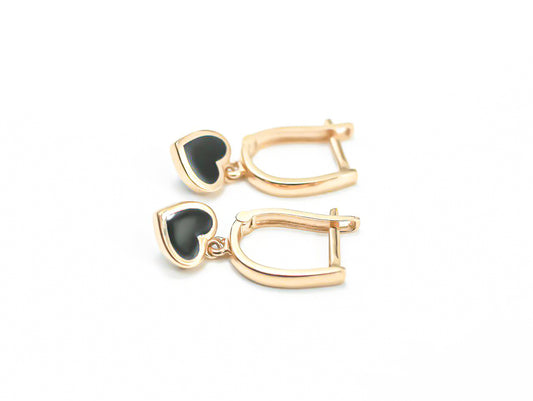 Earrings black Heart Rose Gold